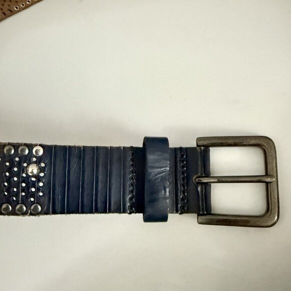 Amsterdam Heritage Navy Blue Metal Studded Italian Leather Belt Sz 95 (34”-39”) - Picture 7 of 8